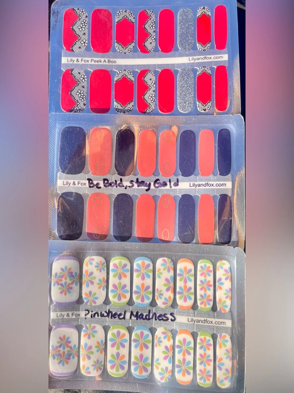 Lily & Fox Nail Polish Strip Set – Assorted Purple, Pink, Blue & Red Designs - Picture 4 of 4